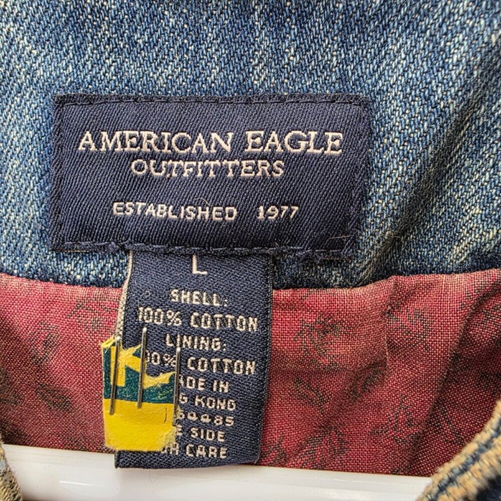 American Eagle Denim Jacket Womens L Moto Zip - Picture 4 of 7